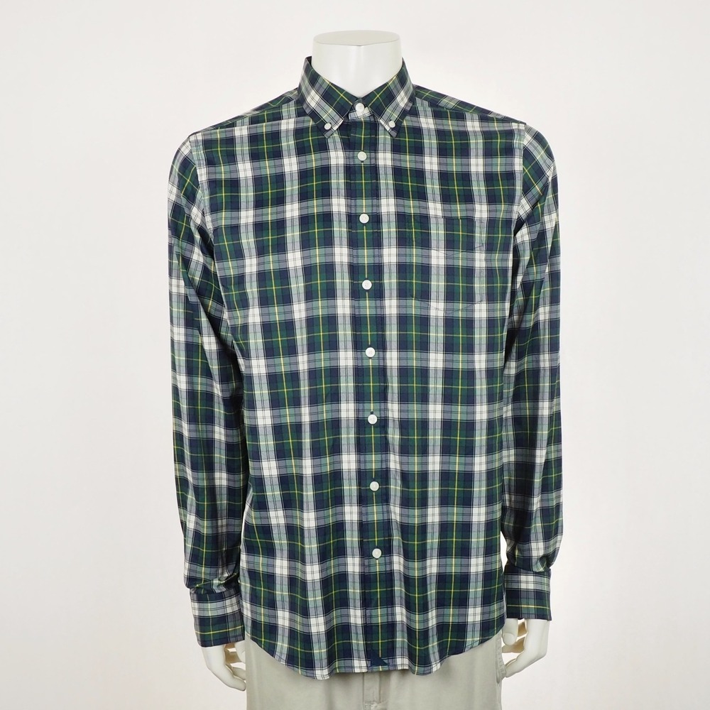 Untuckit Dole Button Down Shirt Mens LT Large Tall Green Blue Plaid Regular Fit
